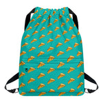Teal Pizza Pattern Print Drawstring Backpack
