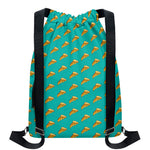Teal Pizza Pattern Print Drawstring Backpack
