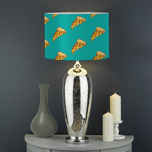 Teal Pizza Pattern Print Drum Lamp Shade