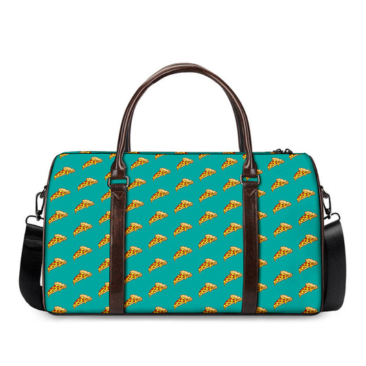 Teal Pizza Pattern Print Duffle Bag