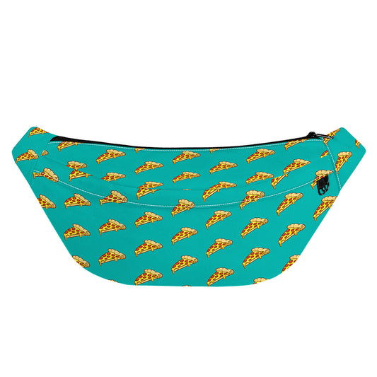 Teal Pizza Pattern Print Fanny Pack