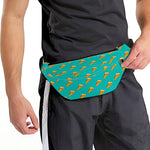 Teal Pizza Pattern Print Fanny Pack
