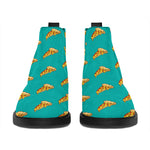 Teal Pizza Pattern Print Flat Ankle Boots