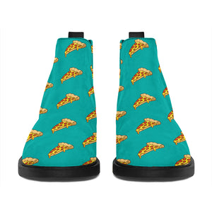 Teal Pizza Pattern Print Flat Ankle Boots