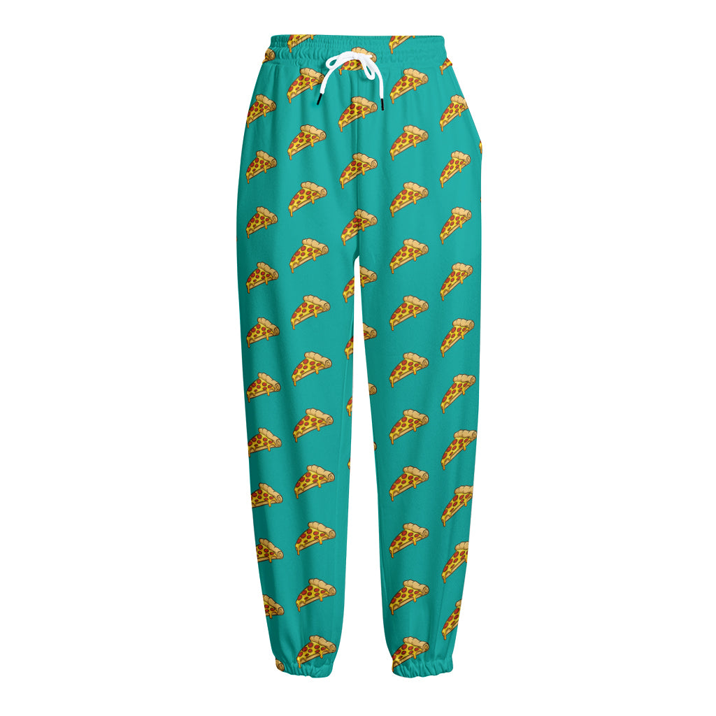 Teal Pizza Pattern Print Fleece Lined Knit Pants