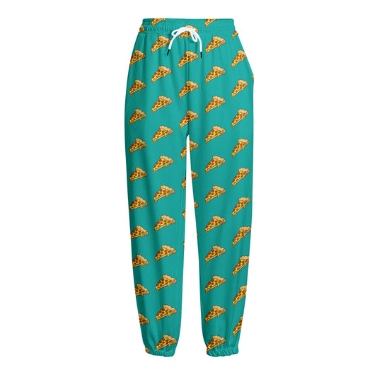 Teal Pizza Pattern Print Fleece Lined Knit Pants