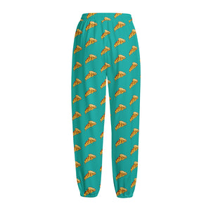 Teal Pizza Pattern Print Fleece Lined Knit Pants