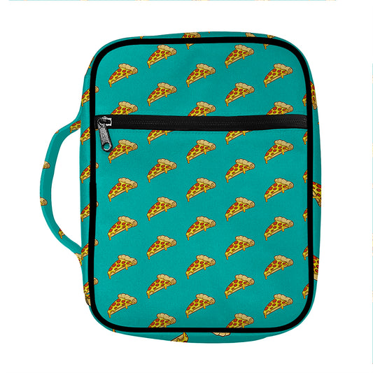 Teal Pizza Pattern Print Front Pocket Bible Bag