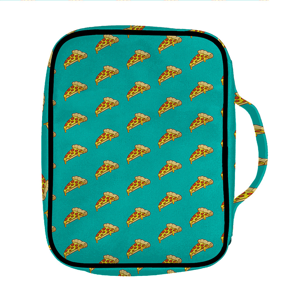Teal Pizza Pattern Print Front Pocket Bible Bag