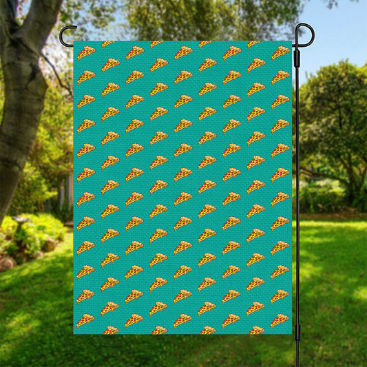 Teal Pizza Pattern Print Garden Flag
