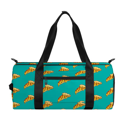 Teal Pizza Pattern Print Gym Bag