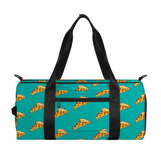 Teal Pizza Pattern Print Gym Bag