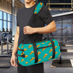 Teal Pizza Pattern Print Gym Bag