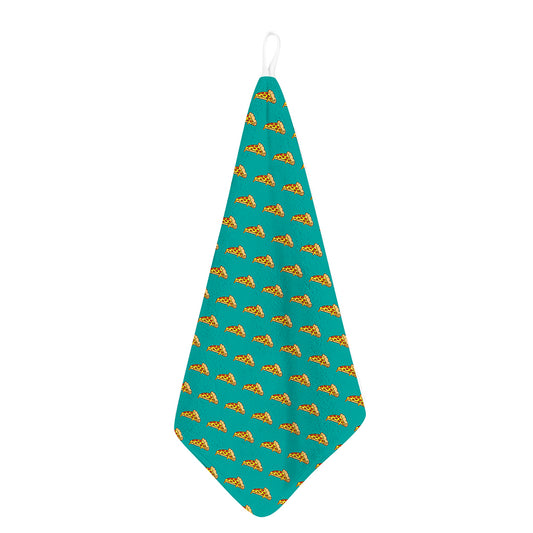 Teal Pizza Pattern Print Hand Towel