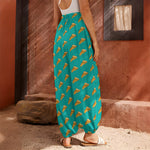Teal Pizza Pattern Print Harem Pants
