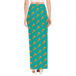 Teal Pizza Pattern Print High Slit Maxi Skirt