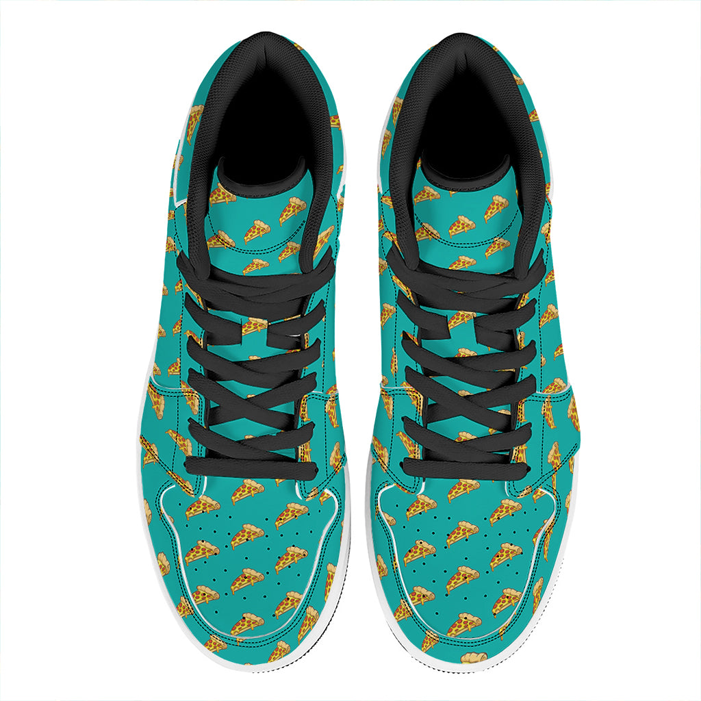 Teal Pizza Pattern Print High Top Leather Sneakers