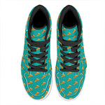 Teal Pizza Pattern Print High Top Leather Sneakers