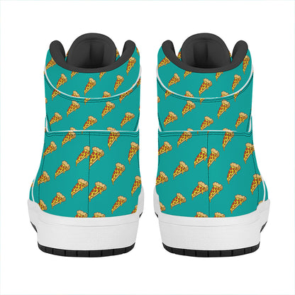 Teal Pizza Pattern Print High Top Leather Sneakers