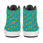 Teal Pizza Pattern Print High Top Leather Sneakers