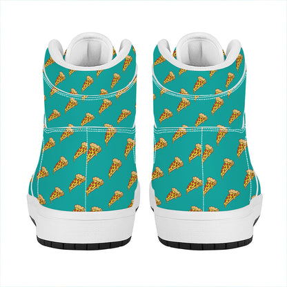 Teal Pizza Pattern Print High Top Leather Sneakers