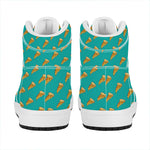 Teal Pizza Pattern Print High Top Leather Sneakers