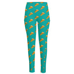 Teal Pizza Pattern Print High-Waisted Pocket Leggings