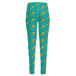 Teal Pizza Pattern Print High-Waisted Pocket Leggings