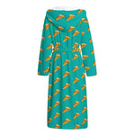 Teal Pizza Pattern Print Hooded Bathrobe