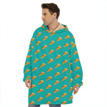 Teal Pizza Pattern Print Hoodie Blanket