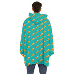 Teal Pizza Pattern Print Hoodie Blanket