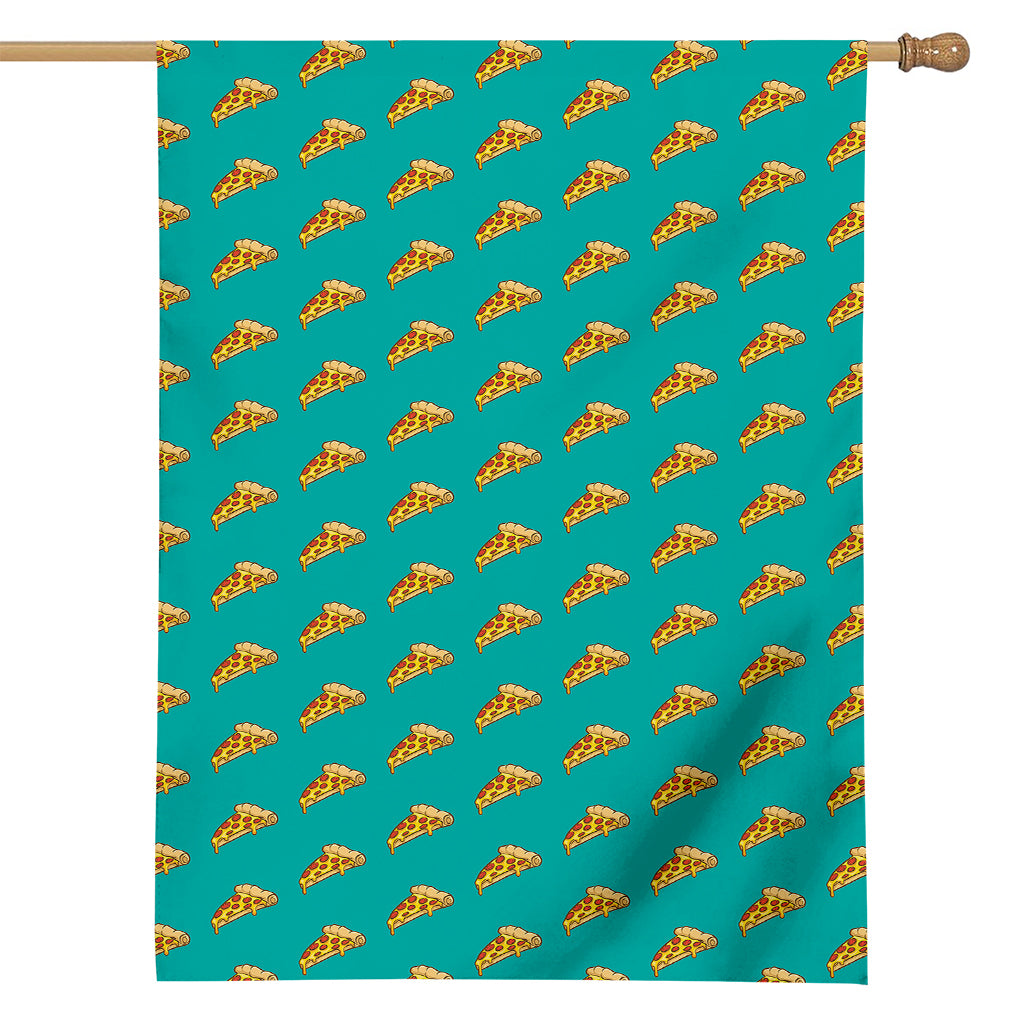 Teal Pizza Pattern Print House Flag