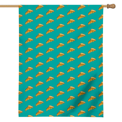 Teal Pizza Pattern Print House Flag
