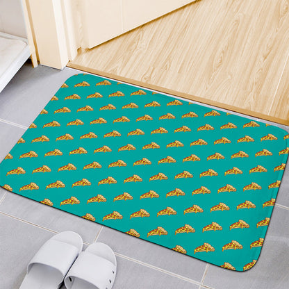 Teal Pizza Pattern Print Indoor Door Mat
