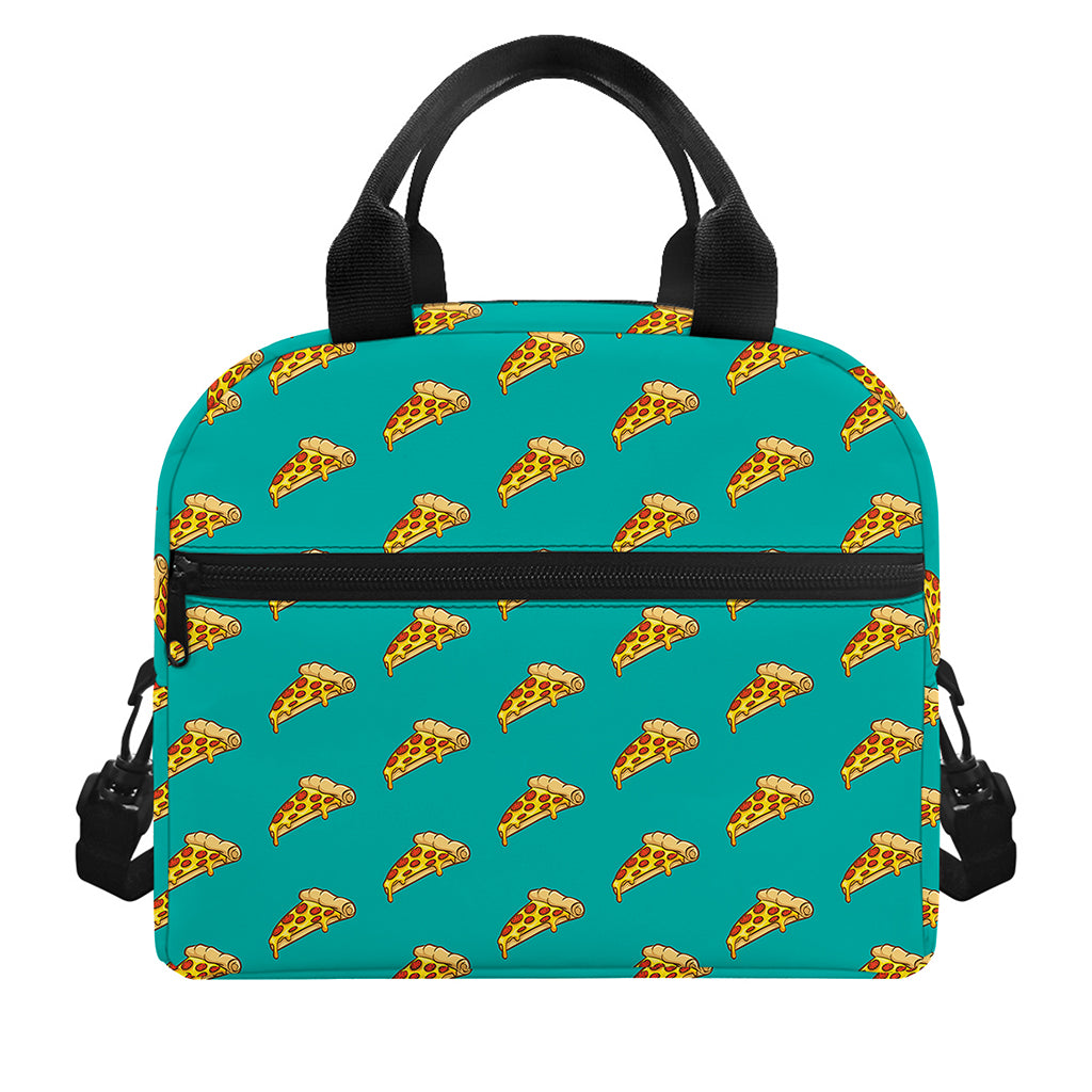 Teal Pizza Pattern Print Insulated Lunch Bag