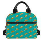 Teal Pizza Pattern Print Insulated Lunch Bag