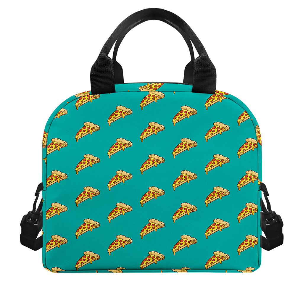 Teal Pizza Pattern Print Insulated Lunch Bag