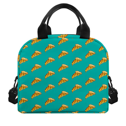 Teal Pizza Pattern Print Insulated Lunch Bag