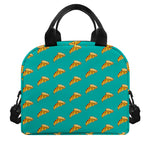 Teal Pizza Pattern Print Insulated Lunch Bag