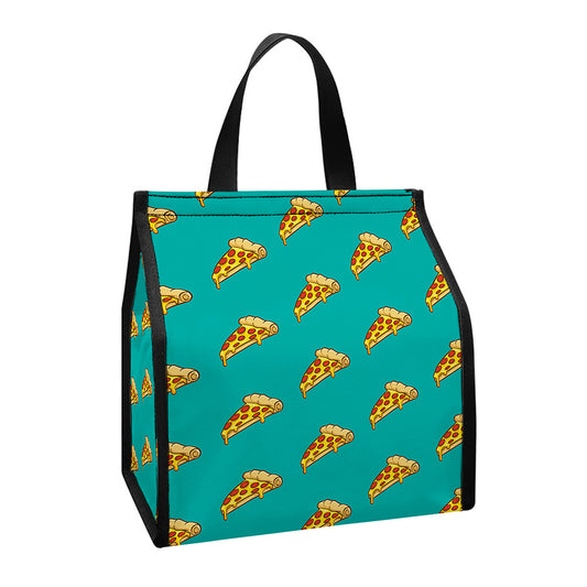 Teal Pizza Pattern Print Insulated Lunch Tote