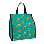 Teal Pizza Pattern Print Insulated Lunch Tote