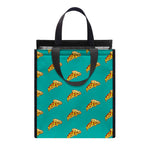 Teal Pizza Pattern Print Insulated Lunch Tote