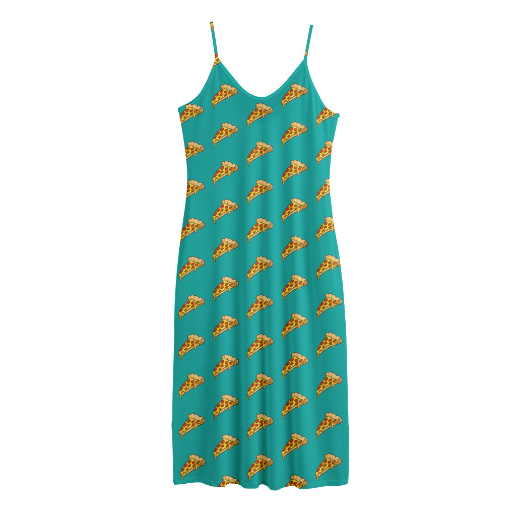 Teal Pizza Pattern Print Jersey Midi Cami Dress