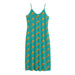 Teal Pizza Pattern Print Jersey Midi Cami Dress