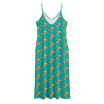 Teal Pizza Pattern Print Jersey Midi Cami Dress