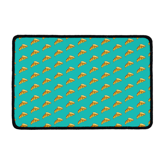 Teal Pizza Pattern Print Kitchen Mat