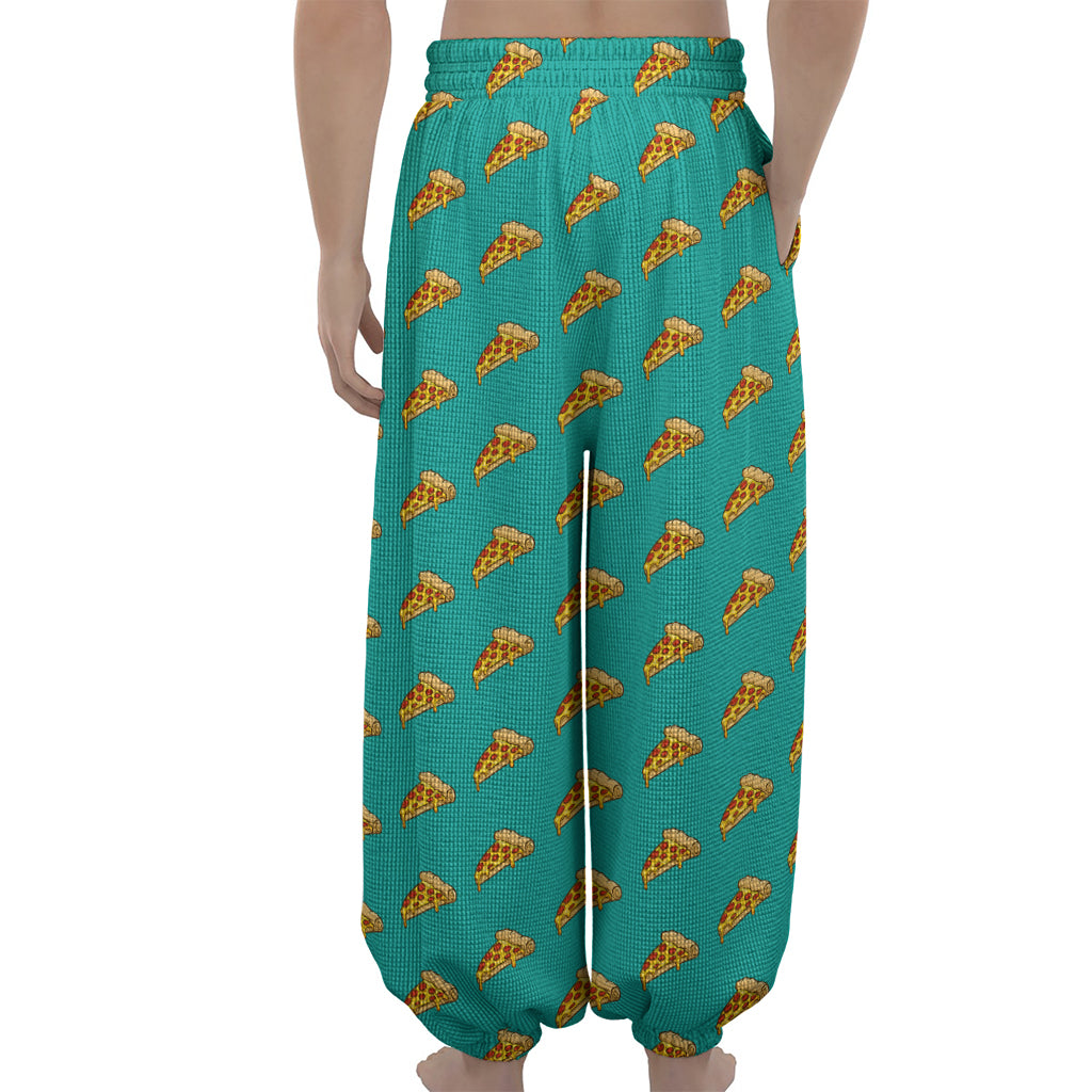 Teal Pizza Pattern Print Lantern Pants