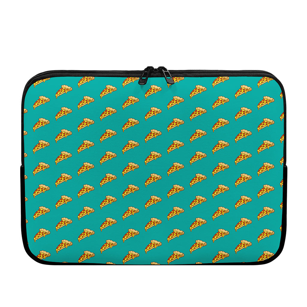 Teal Pizza Pattern Print Laptop Sleeve