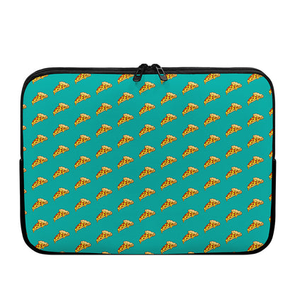 Teal Pizza Pattern Print Laptop Sleeve