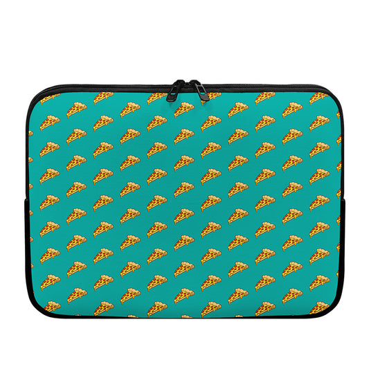 Teal Pizza Pattern Print Laptop Sleeve